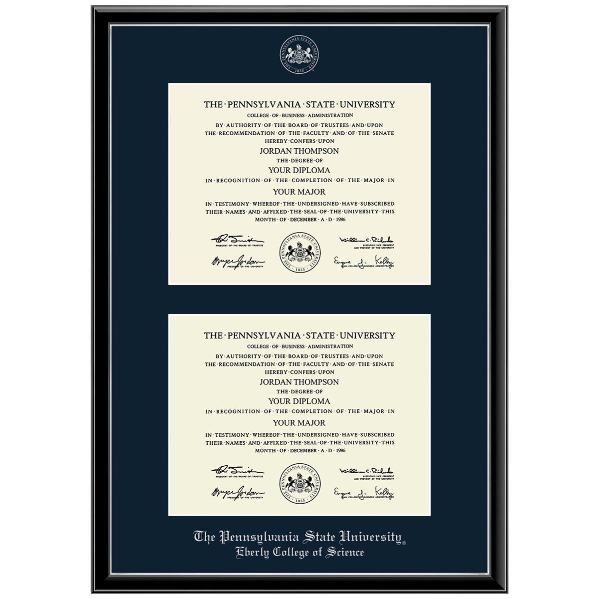 #102 Eberly College of Science double diploma frame Onexa Silver (Black)
